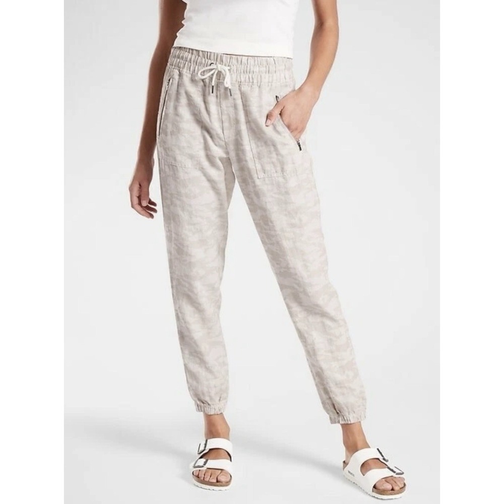 Athleta Cabo Tide Camo Linen Jogger Womens 8 Neutral Summer Lightweight Pant